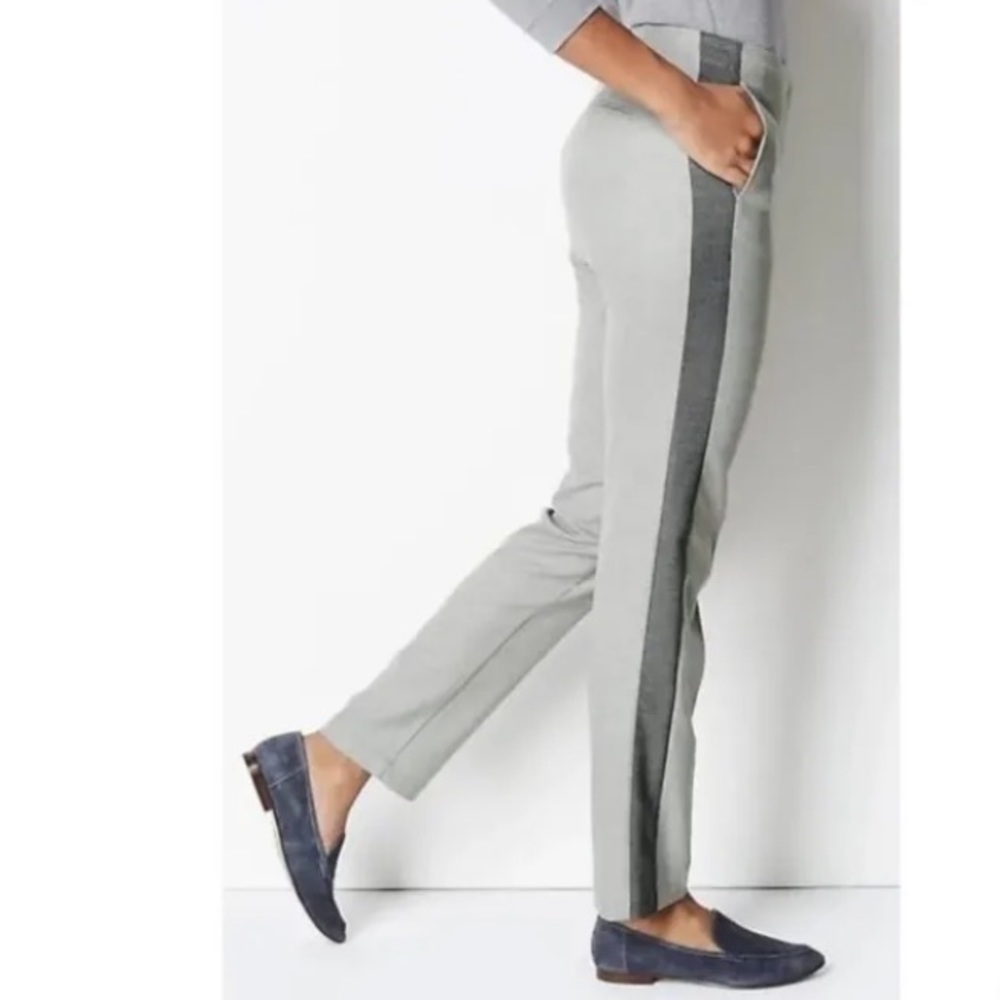 J. JILL Gray Dress Pants Tuxedo Stripe Straight Leg Size 16 NWT